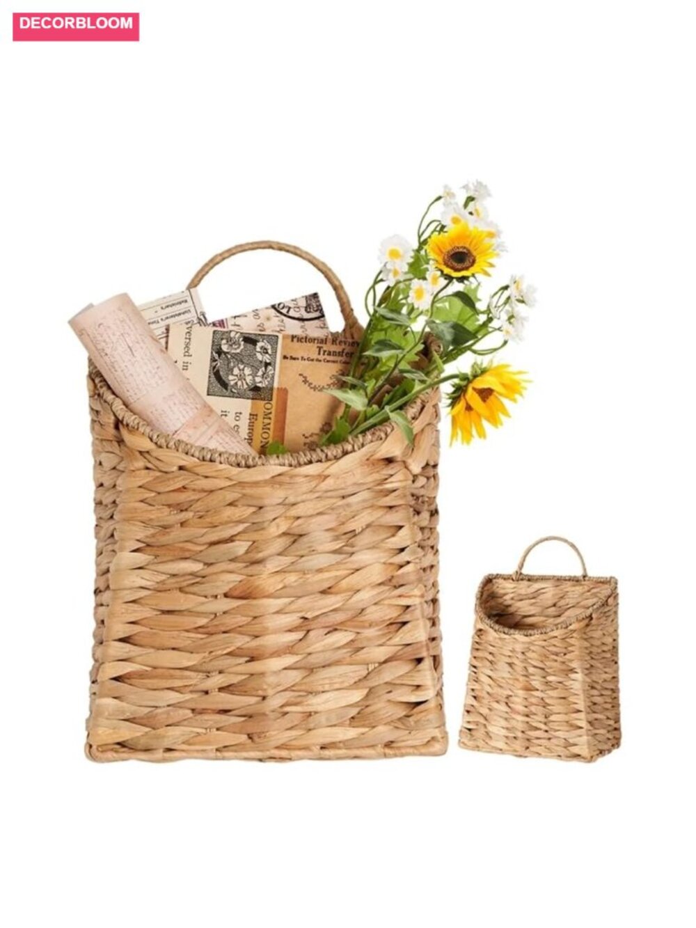 Handwoven Gourd Grass Hanging Wall Basket Mail Organizer Key Holder Boho Decor